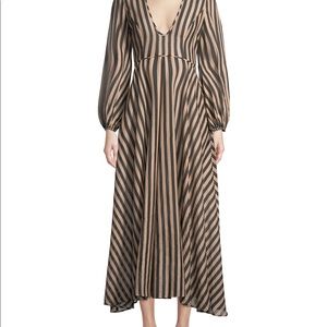 ZIMMERMANN Jaya Plunge Long Striped Cotton Dress
